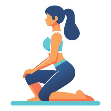Egzersiz için Diz çökmüş Yoga Vektörü İllüstrasyonu