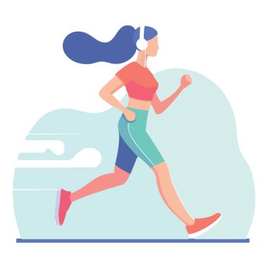 Aktif kadın kulaklık vektör illüstrasyon tasarımı ile koşuyor