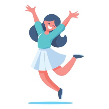 Neşeli ve neşeli kadın sevinç vektörü grafiğine atlıyor