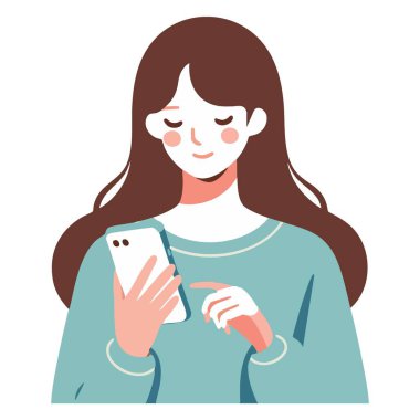 Modern Yaşam Tarzı Tasarımı İçin Akıllı Telefon Vektör İllüstrasyonunu Kullanan Kadın