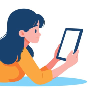 İletişim ve eğlence için tablet kullanan genç bir kadın