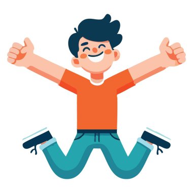 Neşeli Çocuk İllüstrasyon Vektörü Neşe ve Baş Parmakla Zıplıyor