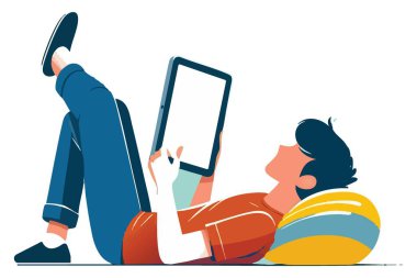 Genç Adam Boş Zaman İçin Tablet Resmini Kullanarak Rahatlıyor