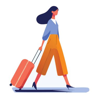 İş kadını Bavul İllüstrasyon Vektörü Tarzı Tasarımı ile Yürüyor