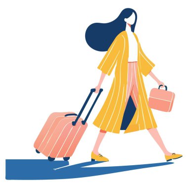 Valiz Vektörü Resimli Kadın Seyahat Tatiline Hazır
