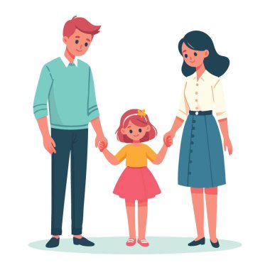 Mutlu Aile Vektörü İllüstrasyonu Ebeveynler ve Çocuk Tutma Elleri
