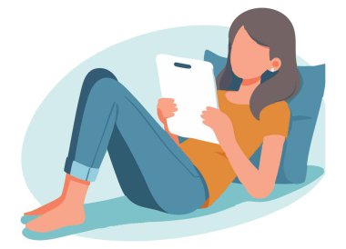 Kadın Tablet Vektör Resimleri Okuma Saf Rahatlama Süresi