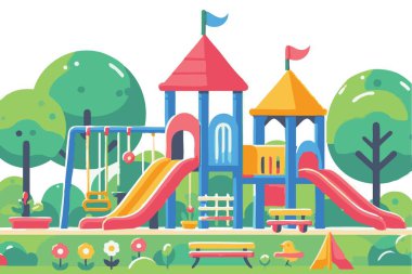 Çocuk parkı, düz stil.