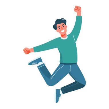 Heyecanlı Genç Adam Sıçrıyor Neşeyi ve Başarıyı Kutluyor