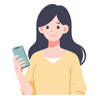 Gülümseyen Kadın Akıllı Telefon İletişim ve Teknoloji İllüstrasyonu