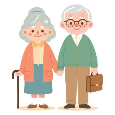 Yaşlı Çiftin Yaşlılara Bakım İçin Elleri Ellerinde Vektör Çizimi