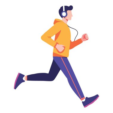 Kulaklıkla koşan adam spor için koşuyor.