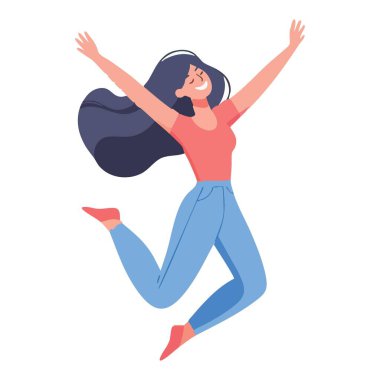 Neşeli İfade Gösterme Vektörüyle Mutlu Kadın Atlıyor