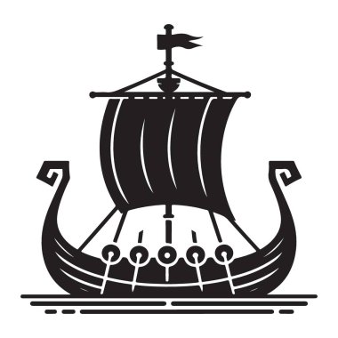 Viking Gemi Silueti Tarih ve Macera için Çizim Vektörü