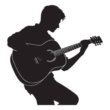 Guitar Player Vektör İllüstrasyonu Silueti Akustik Müzik Tutkusu