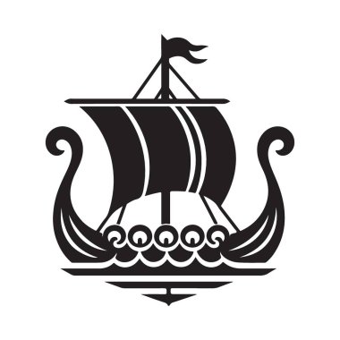 Siluet Viking Gemisi Drakkar Vector Cesur Yolculuk Çizimi