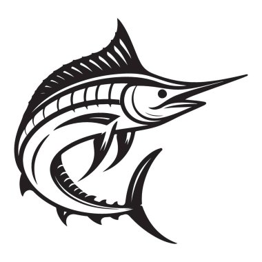 Marlin Balık Atlıyor Siluet Vektörü Deniz Yaşamı Çizimi