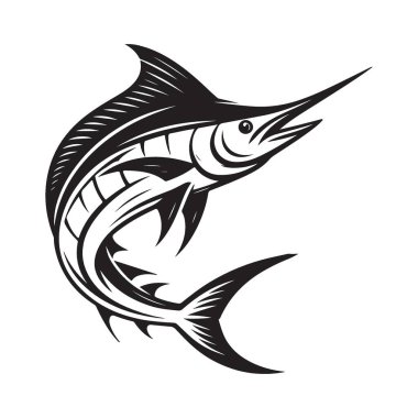 Çarpıcı kılıçbalığı silueti çizimi güçlü okyanus sporu balık vektörü