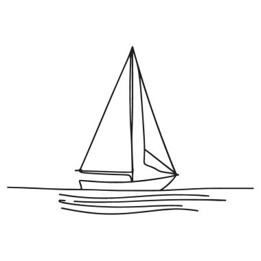 Minimalist yelkenli illüstrasyonu vektör tasarım sanat çizgisinden uzaklaşıyor