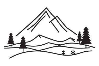 Huzurlu dağ silueti çizimi barışçıl doğa vektör tasarımı