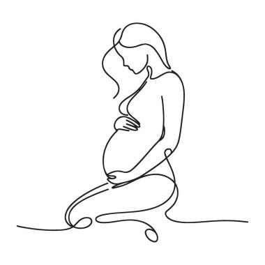 Diz çökmüş hamile bir kadının zarif tek satır sanatı.