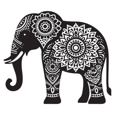 Karmaşık Tasarımlar için Süslemeli Fil Mandala Siluet Vektörü