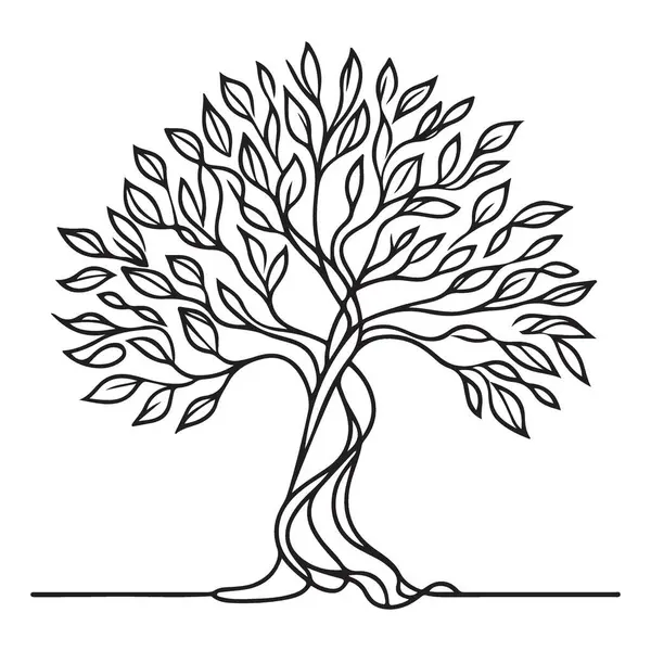 Yaşam Vektörü Sanat Detaylı Ağacı Zarif Ağaç Silüeti