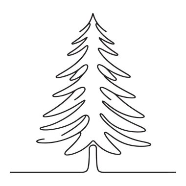Evergreen Noel Ağacı Tek Hat Vektör Sanatı Basit Tasarım