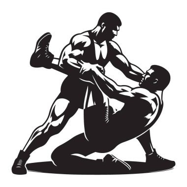 Intense wrestling silhouette illustration for sports fitness and combat design