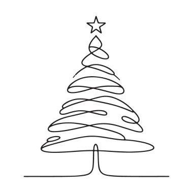 Tatil sezonu için zarif Noel Ağacı Çizgisi Sanat İllüstrasyonu
