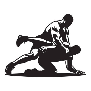 Rekabetçi Güreşçi Siluet İki Sporcu Şiddetli Maça Çıktı