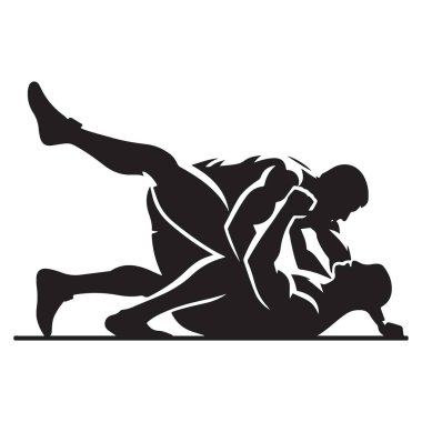 Şiddetli Güreş Silüeti İki Adam Bir Yer Kavşağında Kilitli