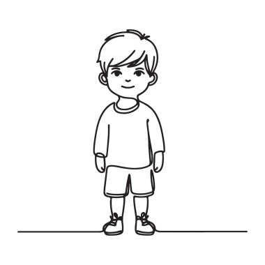 Ayakta Duran Küçük Çocuk Çizgisi Resim Çocuk Arkadaş Canlısı Vektör Tasarımı