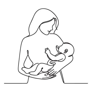 Anne Tutucu Bebek İllüstrasyonunun Sürekli Çizgisi