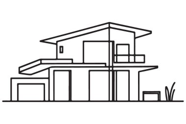 Emlak için Modern Ev Mimarisi Çizim Vektörü İllüstrasyonu