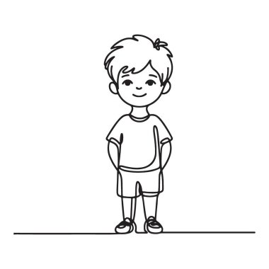 Çocuk Projeleri İçin Mutlu Çocuk Ayakta Durma Çizgisi Resim Çizimi