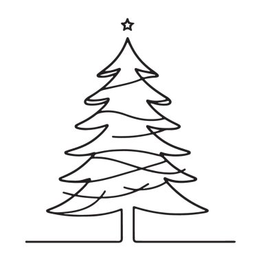 Noel Ağacı Silüeti Zarif Tek Hat Sanat Vektörü Grafiği