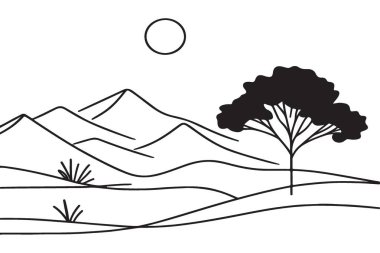 Serene Desert Peyzaj Silueti Güneş Vektörü Resimlerinin Altında