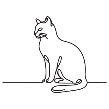 Zarif Kedi Silueti Bir Satır Çizim Vektörü Tasarımı Grafiksel