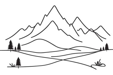 Dağ Manzarası Tek Satır Sanat Vektörü Basit Arkaplan
