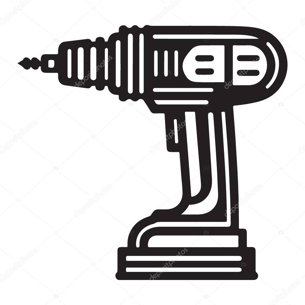 Drill Silhouette Vector Illustration for Construction Tool Designs