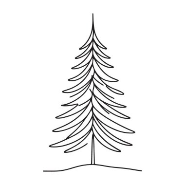 Klasik Evergreen Ağacı Basit Çizgi Sanat Sanatı Çizimi Tasarımı