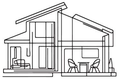 Modern Ev İçi Tekli Çizgi Sanat Mimarisi Çizimi Çizimi