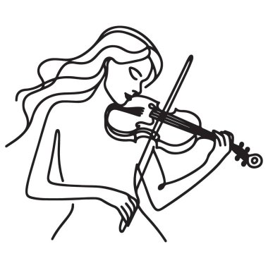 Keman çalan zarif kadın Tek Satır Sanat Vektörü Grafiksel