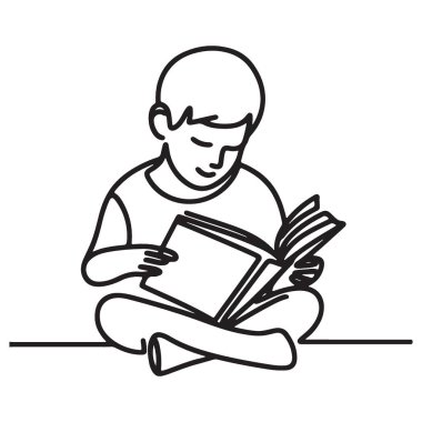 Çocuk Okuma Defteri Silüeti Sürekli Satır Sanat Vektörü ResmiComment