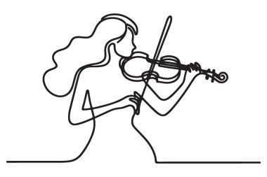 Kadın Keman Çalarken Tek Satır Çizimi