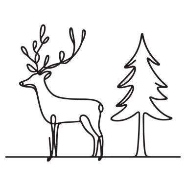 Noel Ağacı Süreklilik Çizgisi Sanatıyla Zarif Geyik Silueti