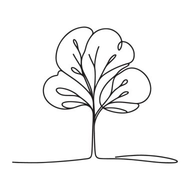 Basit Ağaç Silueti Sürekli Çizgi Sanat Modern Vektör Tasarımı