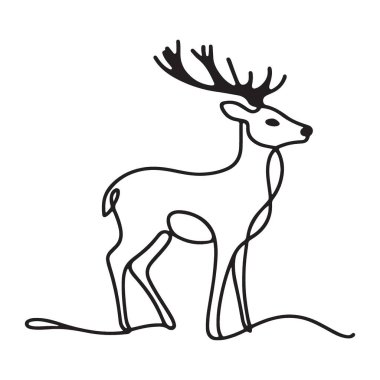 Görkemli Geyik Tek Hat Sanat Çizimi Şık Gururla Duruyor