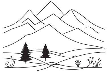 Manzaralı Dağ Manzarası Resimleri Bir Satır Biçimli Vektör Sanatı